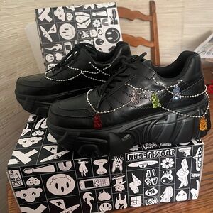 Black Platform Sneakers with Beaded Accents